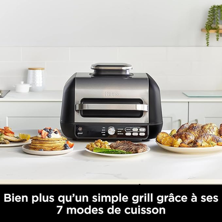 Ninja Foodi MAX PRO Grill, Plancha et Friteuse à air avec sonde de cuisson numérique, 3,8L, 7-en-1, Grill, Air Fryer, Cuire, Rôtir, Argent/Noir (AG651EU)