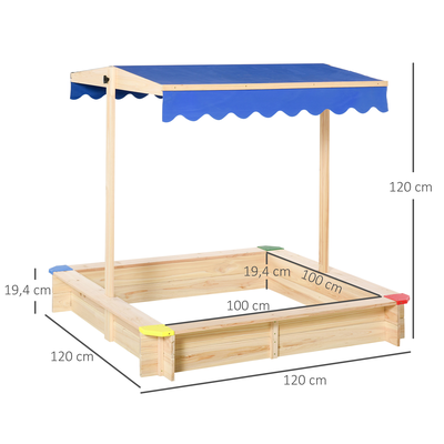 Bac à sable carré en bois - hauteur et inclinaison toit réglables - bois pin