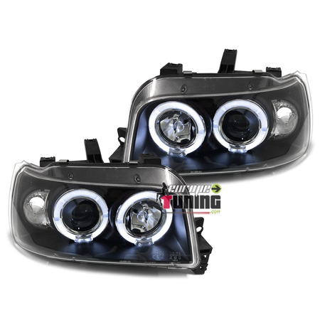 PHARES FEUX AVANTS NOIRS ANNEAUX ANGEL EYES RENAULT CLIO 1 1990-1996 (11114)