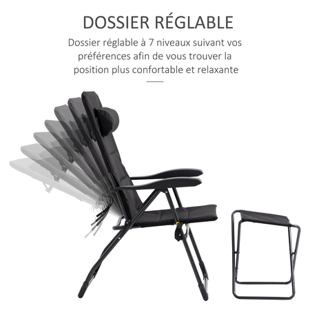 Chaise longue et repose-pied pliables noir