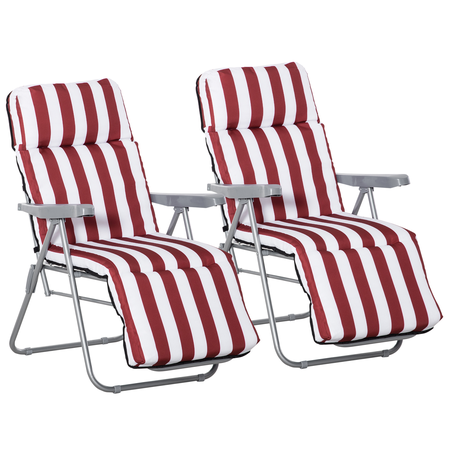 Lot de 2 chaises longues pliables rouge blanc