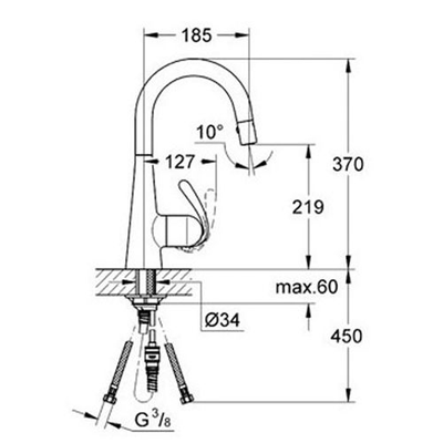 Mitigeur évier ZEDRA bec haut C avec mousseur extractible - GROHE - 32296-000