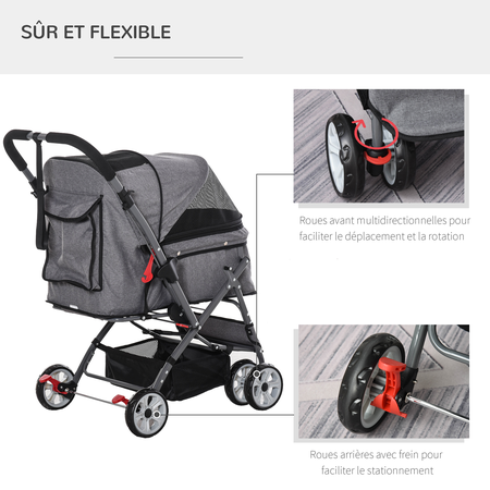 Poussette buggy pliable chien chat panier et sac de rangement