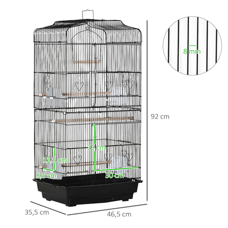 Cage à oiseaux volière avec perchoirs mangeoires noir