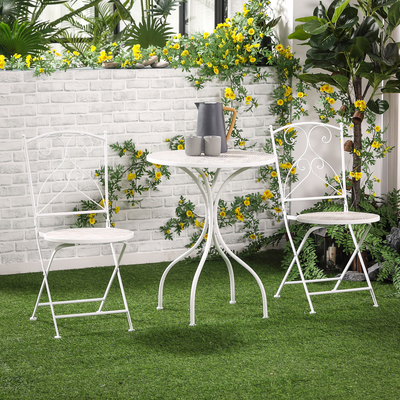 Ensemble de jardin bistro 3 pièces 2 chaises pliantes table ronde blanc