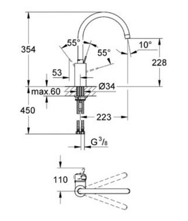 Mitigeur monocommande EUROSMART COSMOPOLITAN bec haut pour évier - GROHE - 32845-002