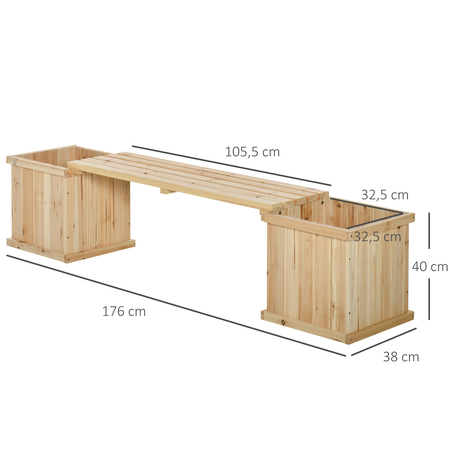 Banc de jardin jardinière double 2 en 1 bois sapin pré-huilé