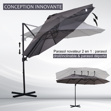 Parasol déporté grande taille inclinable acier polyester