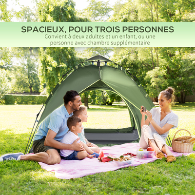 Tente de camping pop up 2-3 personnes vert kaki