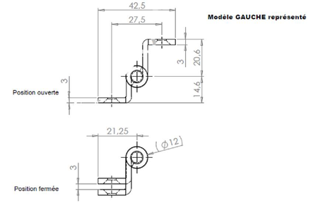 Paumelle rustique 2-3 finition verni bout rond 110x60x70mm gauche - BROS - 23ARG1162