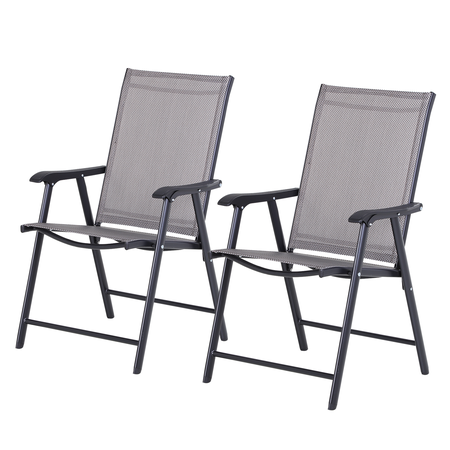 Lot de 2 chaises de jardin pliantes avec accoudoirs métal époxy textilène noir gris