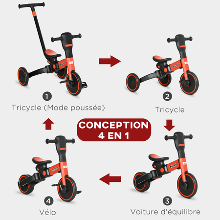 Tricycle enfant évolutif 4 en 1 réglable pliable alu. PP