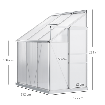 Serre de jardin adossée aluminium polycarbonate 2,44 m² fenêtre porte coulissante