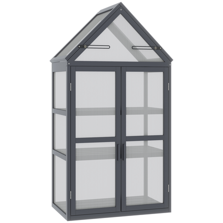 Mini serre de jardin 2 portes toits ouvrables polycarbonate sapin gris