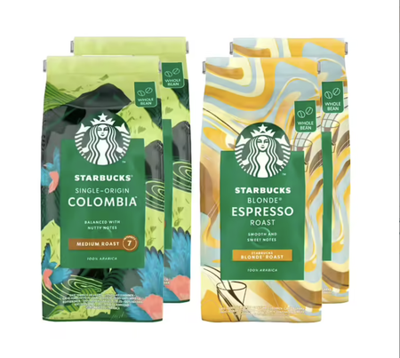 Pack 4x450g café en grain Blonde Espresso Roast et Single Origin Colombia - STARBUCKS