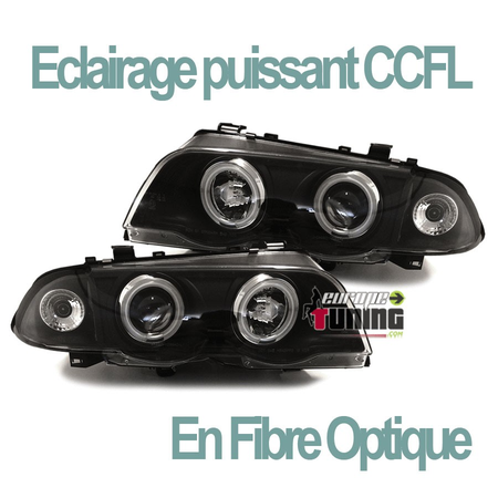 2 PHARES FEUX NOIRS ANGEL EYES ANNEAUX LED CCFL BMW SERIE 3 E46 5 PORTES 1998-2001 (00502)