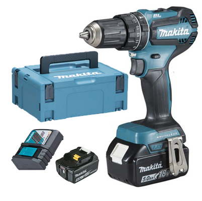 Perceuse-visseuse à percussion 18V + 2 batteries 5Ah + chargeur rapide + coffret MAKPAC - MAKITA - DHP485RTJ