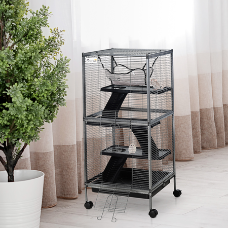 Cage pour Petits Animaux Portable avec 2 Portes Hamac Métal