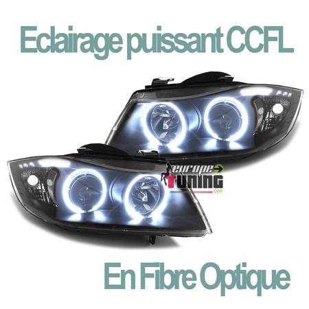 PHARES FEUX NOIRS ANGEL EYES LED CCFL BMW SERIE 3 E90 & E91 PHASES 1 05-08 (03161)