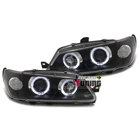 PHARES FEUX AVANTS NOIRS ANNEAUX LED ANGEL EYES PEUGEOT 306 I 1993-1997 (11054)