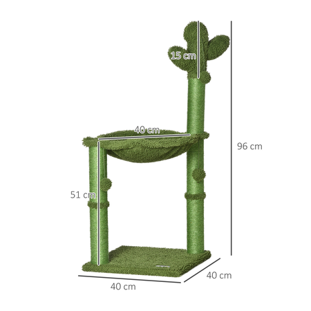 Arbre à chat griffoirs design cactus - hamac, 3 jouets pompons suspendus - vert