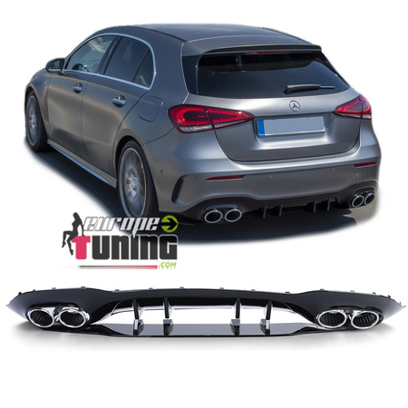 DIFFUSEUR NOIR SPORT AVEC DOUBLES SORTIES RONDES CHROME MERCEDES CLASSE A W177 PACK SPORT (05481)