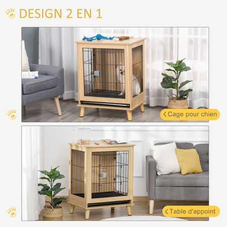 Cage pour chien sur pied style scandinave porte plateau déjection