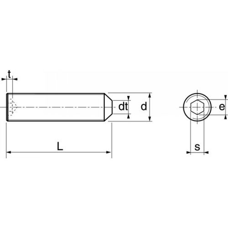 Vis à métaux sans-tête hexagonale creuse bout pointeau inox A2 ISO 4027 6X12 boîte de 100 - ACTON - 622056X12