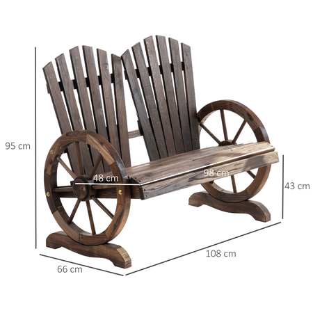 Banc de jardin 2 places Adirondack rustique chic sapin carbonisé