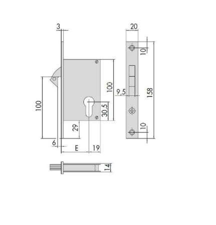 Serrure monopoint à larder profil étroit à crochet axe 30mm - CISA - CIS45110.30