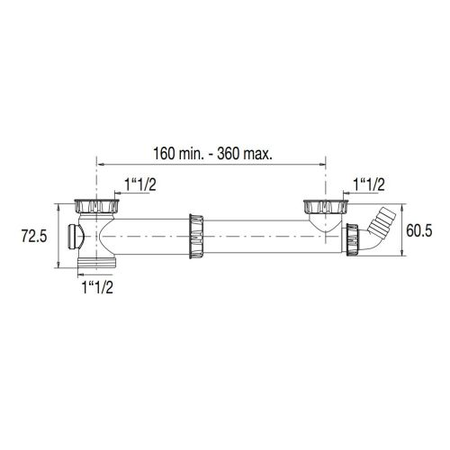 Tubulure pour évier 2 cuves sans siphon en PVC avec prise mixte - VALENTIN - 00 775100 001 00