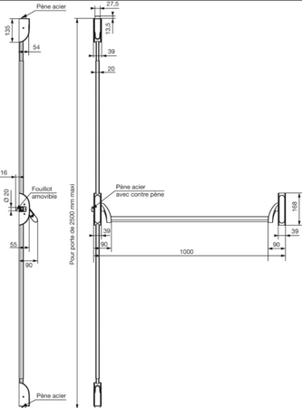 Fermeture antipanique Cross-bar 1 point longueur 1000mm CFPF gris - VACHETTE - 18368000