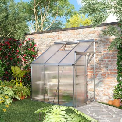 Serre de jardin adossée aluminium polycarbonate 2,44 m² fenêtre porte coulissante