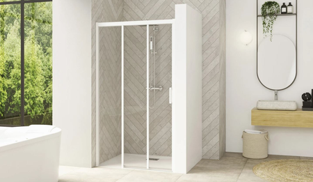 Paroi de douche SMART DESIGN 3V avec 3 volets 2 coulissants 120cm profilé blanc verre transparent gauche - KINEDO - PA90266BTNEG