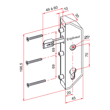 Serrure en retrait GJ pour cadre 30x30mm finition noir - TIRARD - GJ792301