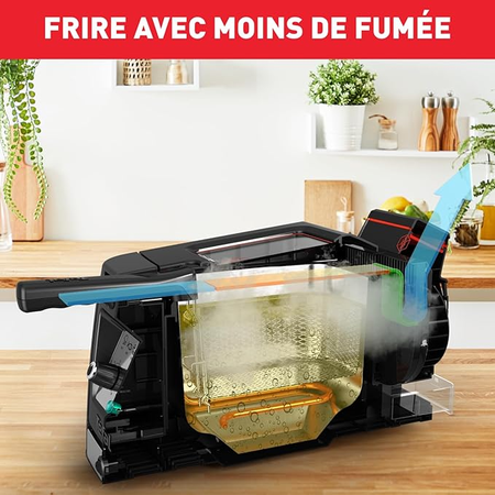 Tefal Clear Duo Friteuse bain d’huile, Moins de fumée et d'odeurs, Hublot anti-buée, Température réglable, Minuteur de 30 min, Grande capacité, Éléments amovibles compatibles lave-vaisselle FR600D10