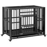 Cage pour chien animaux sur roulettes pliable 3 portes plateau acier noir