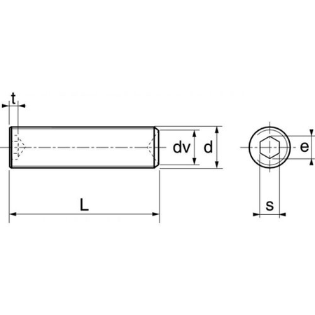 Vis à métaux sans-tête hexagonale creuse bout cuvette inox A2 DIN 916 6X12 boîte de 100 - ACTON - 622076X12