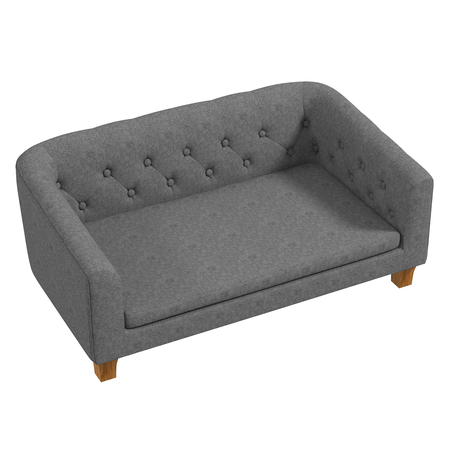 Canapé chien style Chesterfield dossier capitonné pieds bois polyester gris