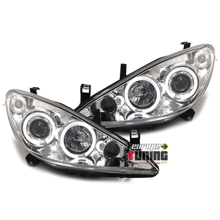 PHARES AVANTS CHROME FEUX ANGEL EYES LED PEUGEOT 307 PHASE 1 2001-2005 (05507)