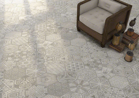 RIFT IGNEUS CEMENTO - Carrelage patchwork hexagonal à motifs gris et blanc