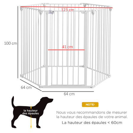 Barrière de sécurité parc enclos chien modulable pliable avec porte blanc