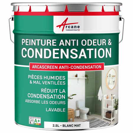 Peinture anti-condensation, anti-odeurs pour pièce humide : ARCASCREEN ANTI-CONDENSATION-2.5 L Blanc-ARCANE INDUSTRIES