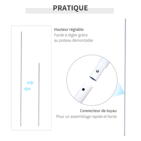 Mât de fixation réglable pour voile d'ombrage métal blanc