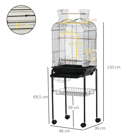 Cage à oiseaux volière amovible sur roulettes avec accessoires