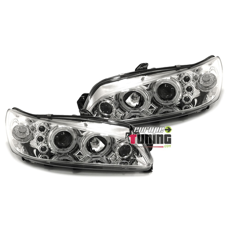 PHARES FEUX AVANTS CHROME ANGEL EYES LED PEUGEOT 306 PHASES 2 et 3 1997-2002 (11053)