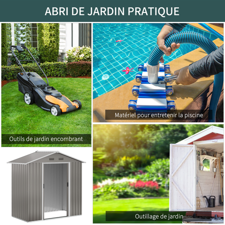 Abri de jardin - remise pour outils - cabanon porte verrouillable - tôle d'acier gris