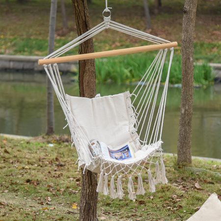 Fauteuil suspendu avec macramé coton polyester beige