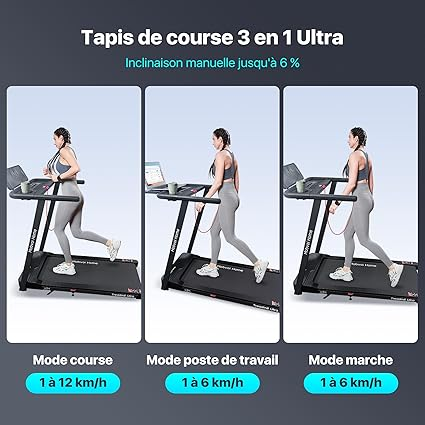 Mobvoi Tapis de Course Ultra 3 en 1 – Inclinaison 6%, 2,5 CV, Support pour Tasse, Téléphone & Ordinateur Portable, Grande Surface de Course, Capacité 120 kg – pour Maison et Bureau