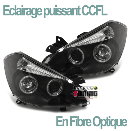 PHARES NOIRS ANNEAUX CCFL FEUX LED ANGEL EYES RENAULT CLIO III 2005-2009 (03364)